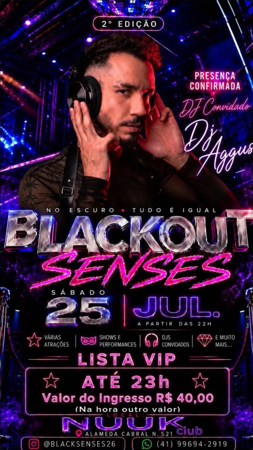 Flyer BLACKOUT SENSES 2ª edição com DJ AGGUS convidado — NUUK Club