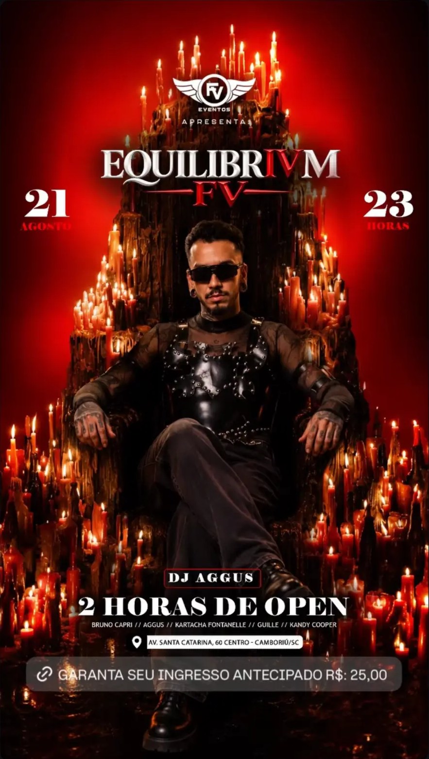 Flyer EQUILIBRIVM FV com DJ AGGUS — 21 de agosto, Camboriú/SC