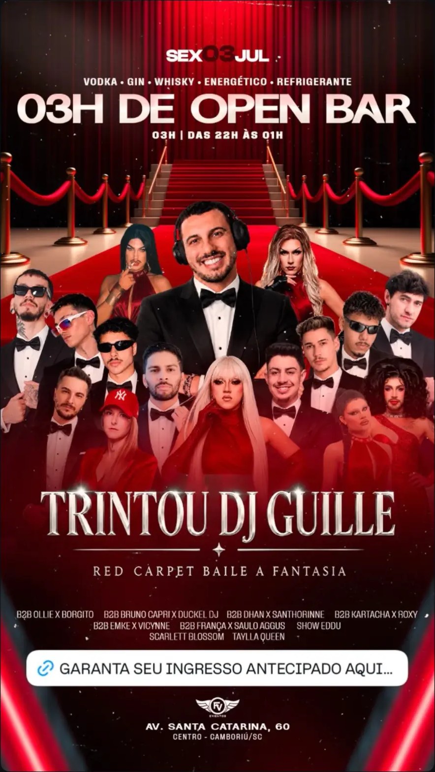 Flyer TRINTOU DJ GUILLE red carpet com Saulo AGGUS — Camboriú/SC
